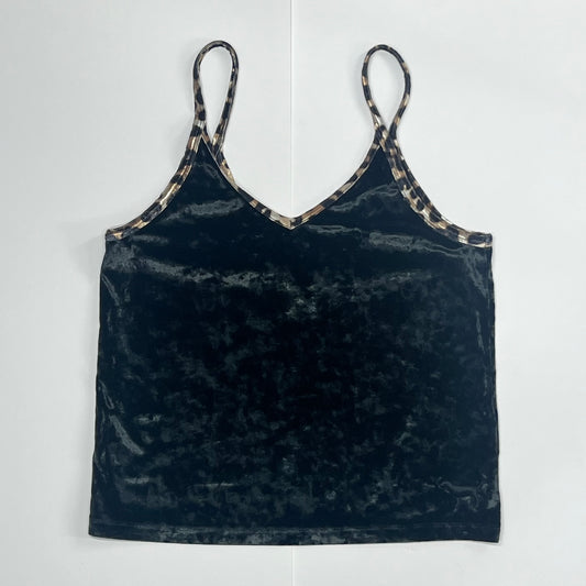 Black velvet tank top with leopard print trim