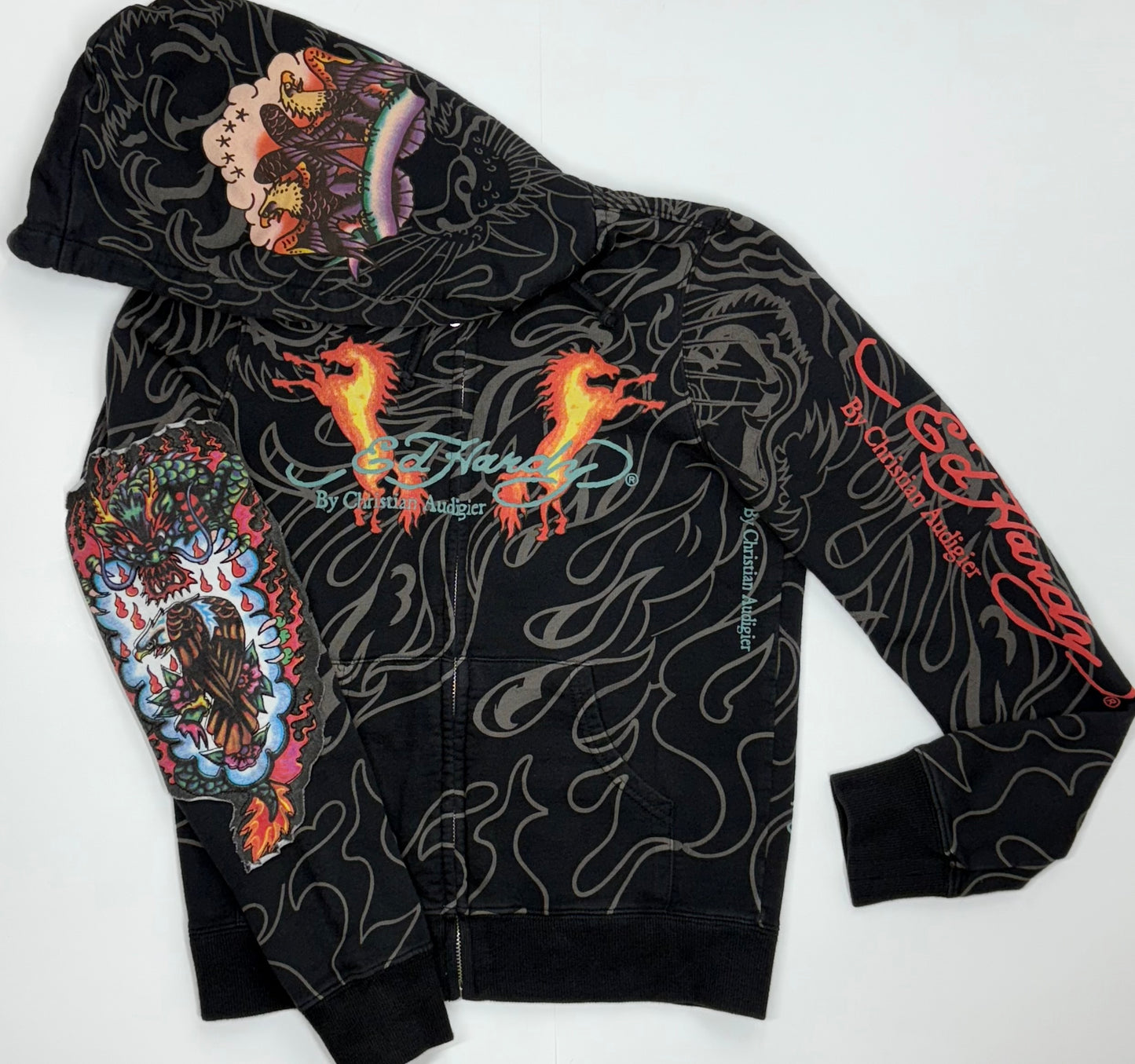Ed Hardy by Christian Audigier  “Dead or Alive” Zip Up Hoodie