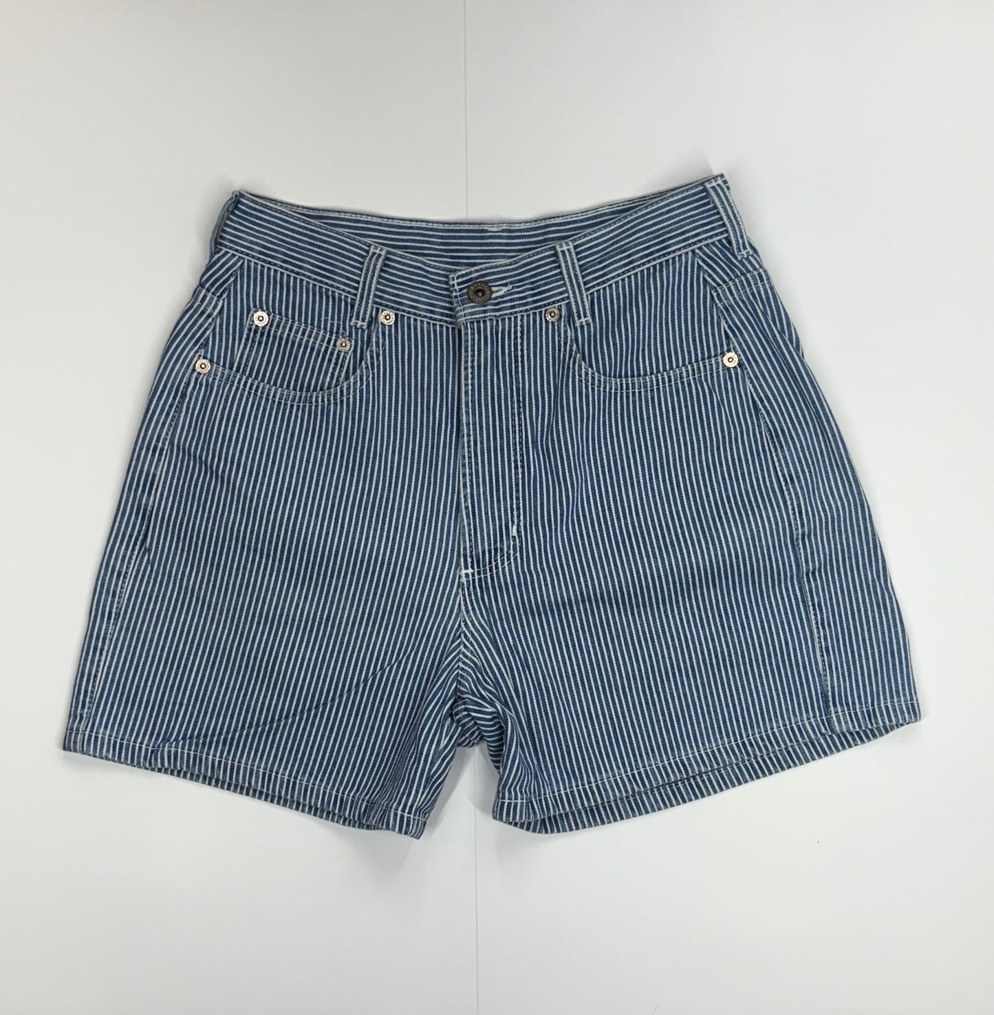 Blue & white pinstripe high waisted shorts