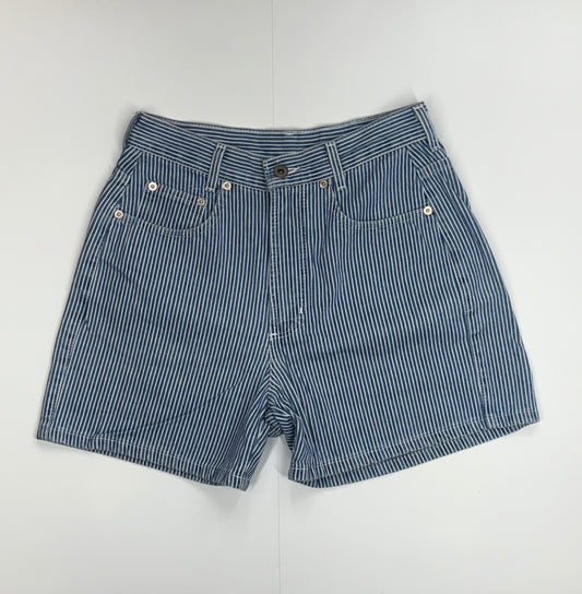Blue & white pinstripe high waisted shorts
