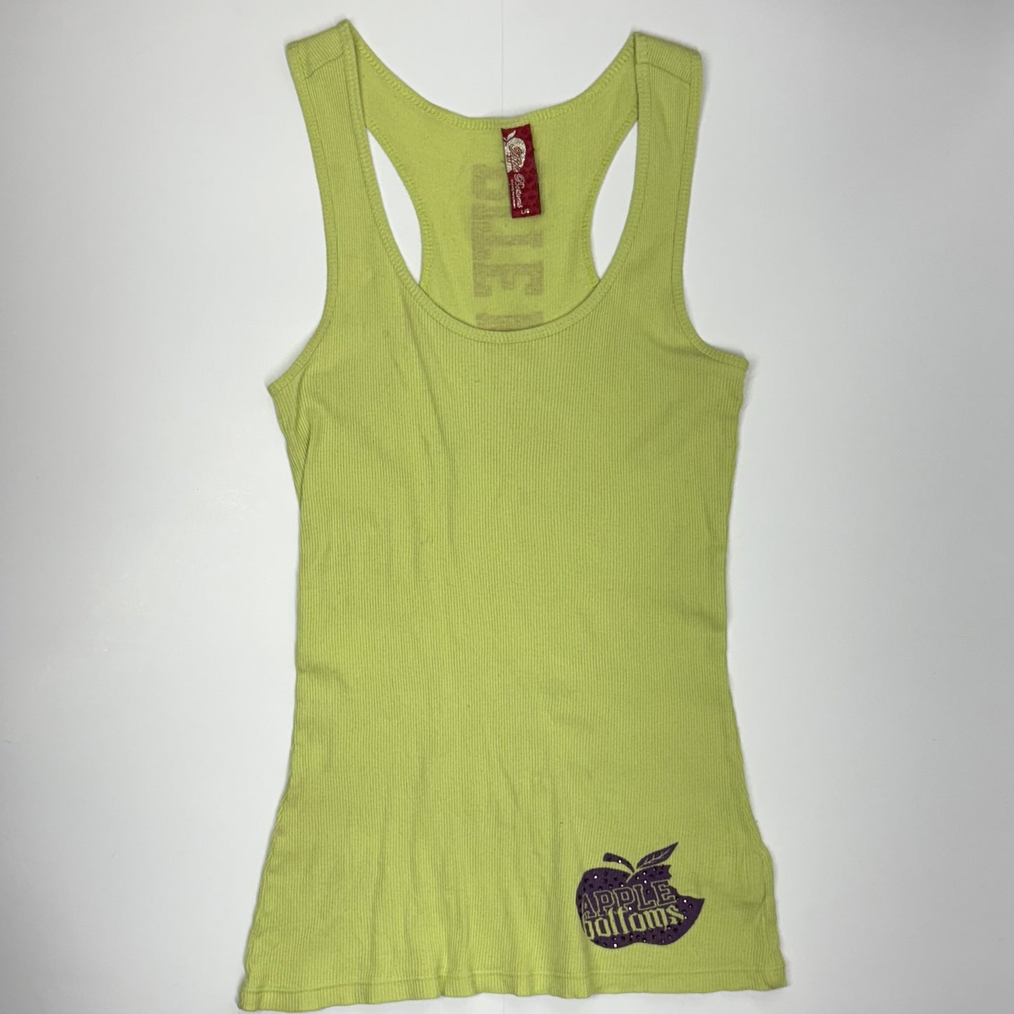 Apple Bottoms Womens Tank Top | Y2K Lime Green 'Bite Me' Graphic Racerback | Size Large
