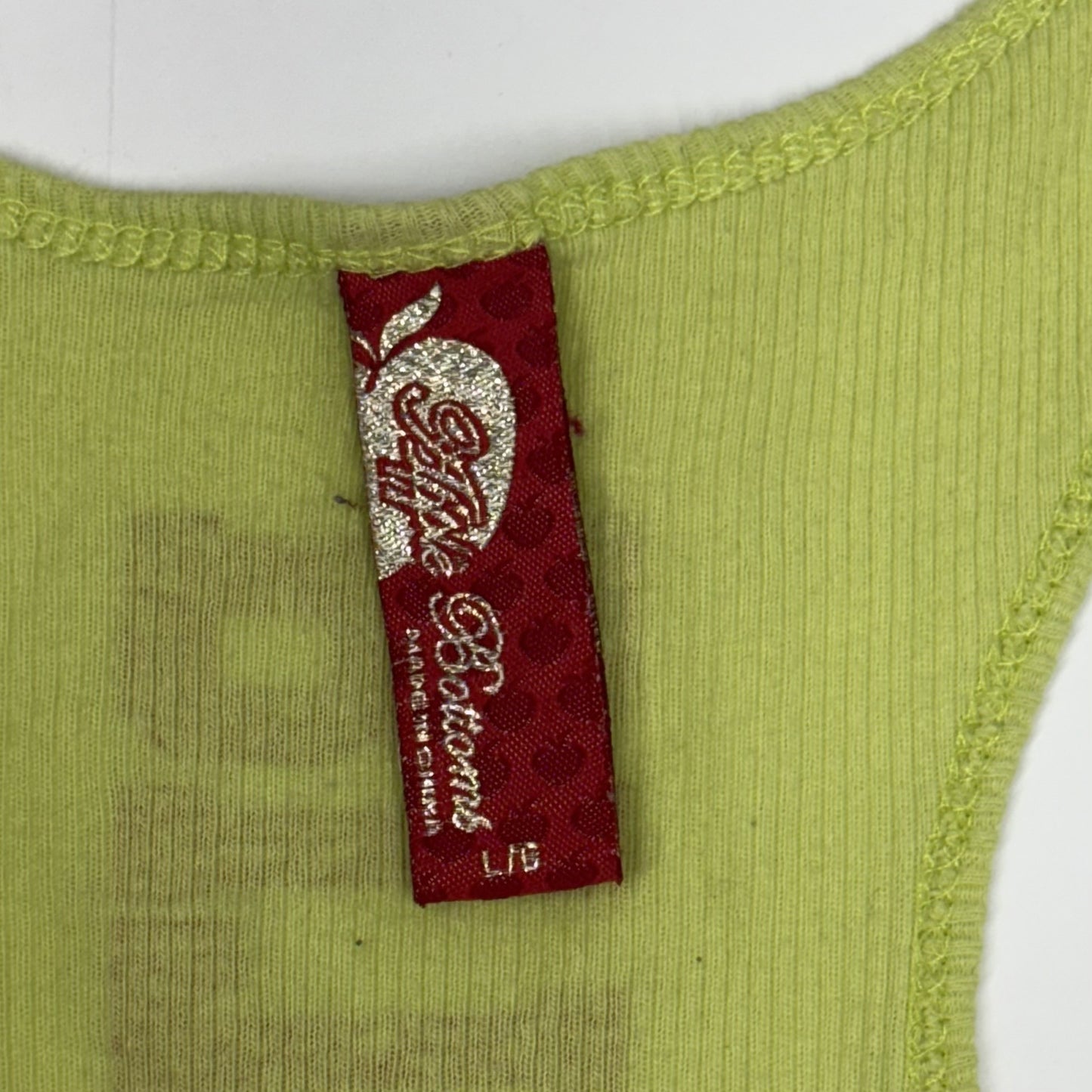 Apple Bottoms Womens Tank Top | Y2K Lime Green 'Bite Me' Graphic Racerback | Size Large